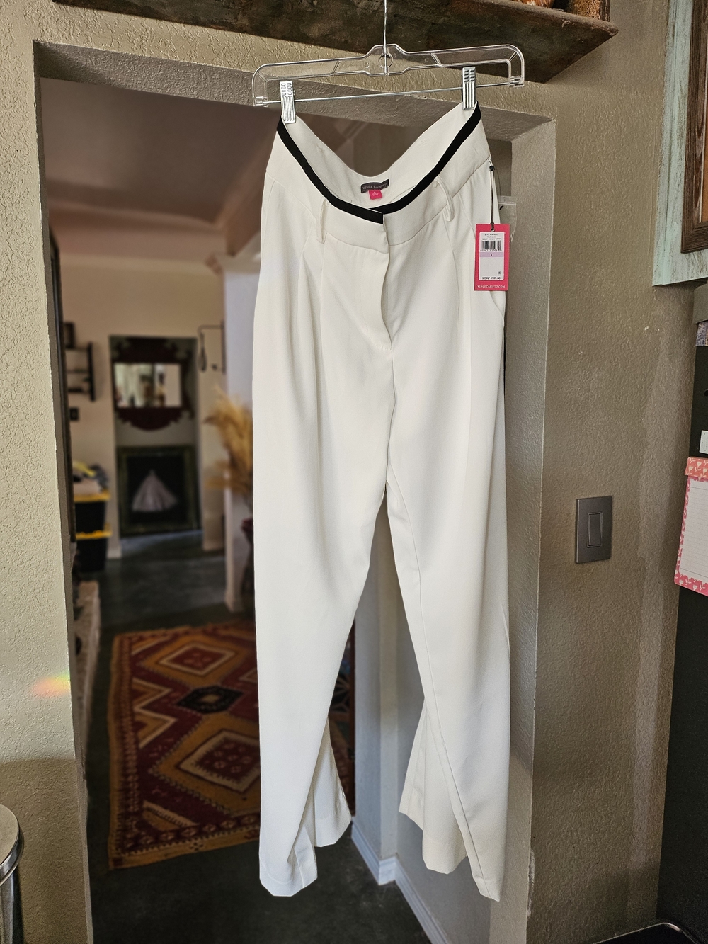 New W Tag Vince Camuto White Polyester Wide-Leg True Blue, Ivory Trousers Size 6